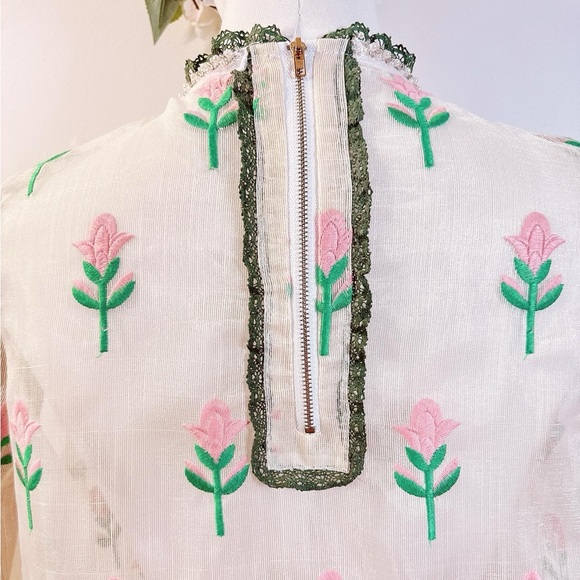 Set of Floral Embroidered Sheer Blouse and Jogger pant in Pink - Picture 7 of 8